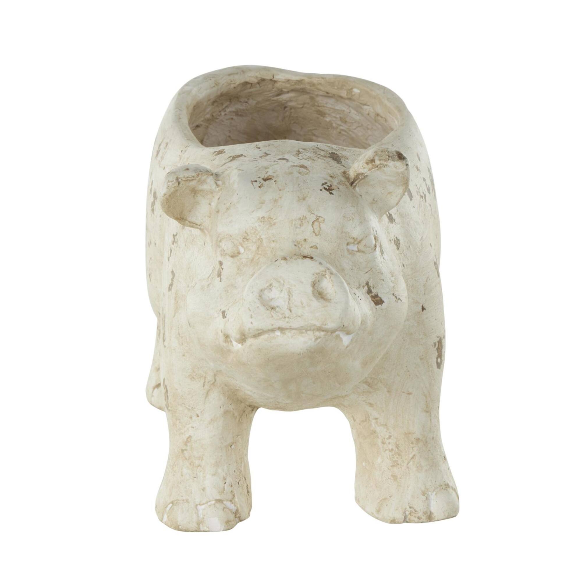 17" Light Brown Distressed Pig Planter